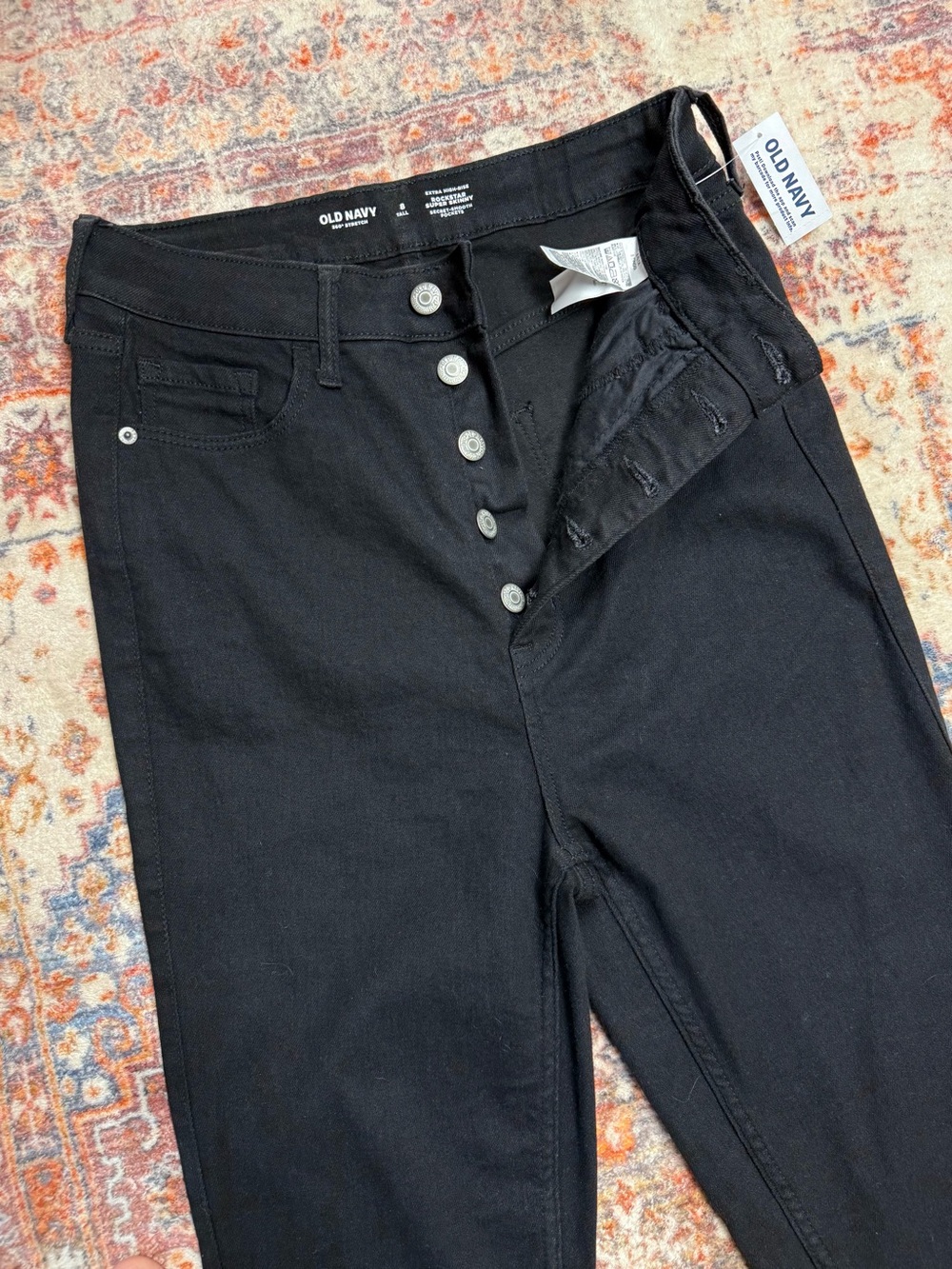Old Navy Extra High-Rise Rockstar Super Skinny Jeans Black Size 8 Tall NWT